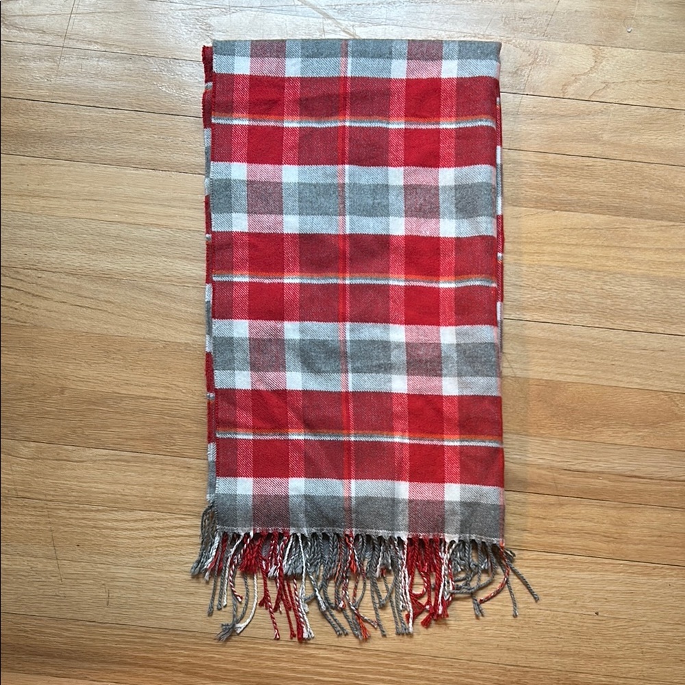 Red and Gray Plaid Scarf